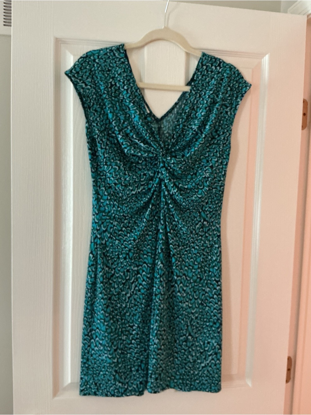 London Times Teal Patterned Twist-Front Dress